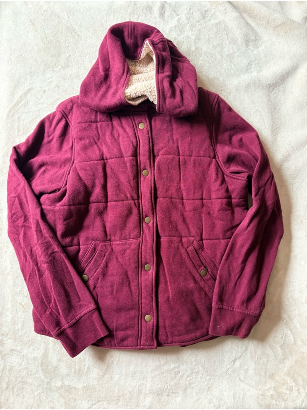 OBEY Plush Quilted Hooded Jacket | Maroon Burgundy Button-down Hoodie